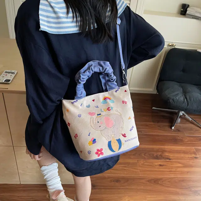 捷朗仕 卡通可爱小熊简约印花小众设计百搭通勤 布 单肩斜挎手提包 女款 多色
