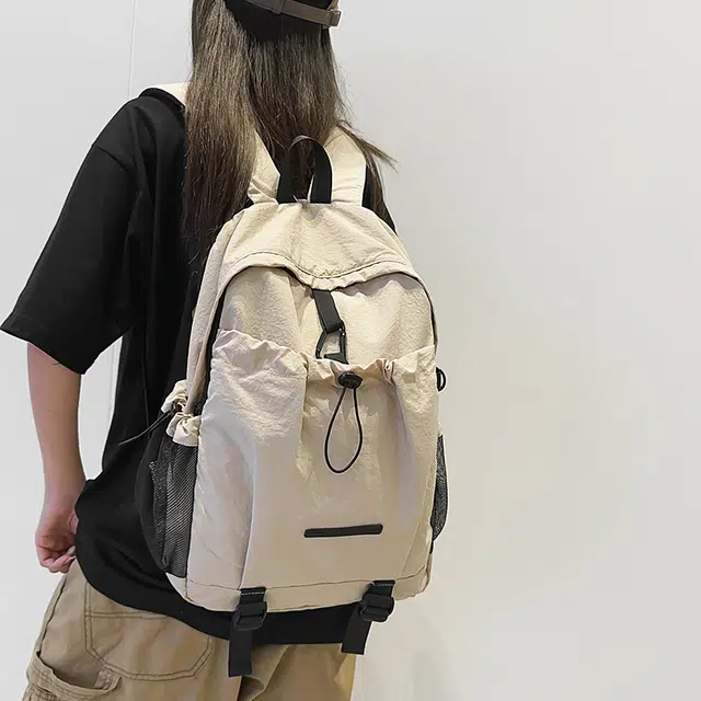 捷朗仕 时尚纯色简约百搭抽绳轻便 尼龙 双肩包 男女同款情侣款 米白色/黑色/焦糖色/酒红色/军绿色