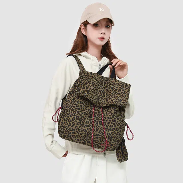 捷朗仕 韩国小众设计豹纹帆布百搭潮流高级感 牛津布 双肩包 常规 女款 多色