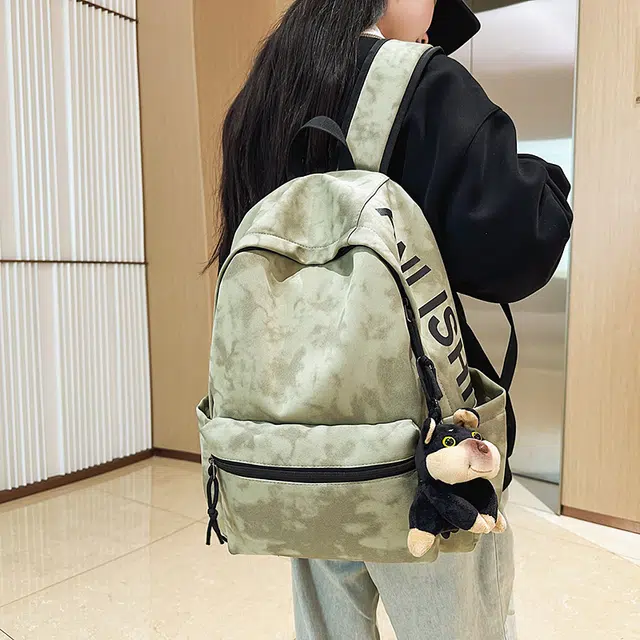 捷朗仕 高级质感涂鸦潮流简约通勤大学生休闲上学高中大学生背包 尼龙 双肩包 男女同款情侣款 米白色/黑色/绿色/红色