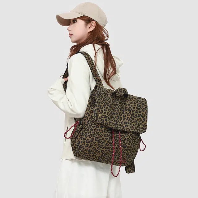 捷朗仕 韩国小众设计豹纹帆布百搭潮流高级感 牛津布 双肩包 常规 女款 多色