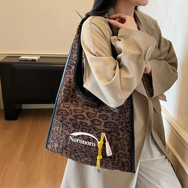 捷朗仕 秋冬季流行豹纹通勤百搭休闲托特包 麂皮 单肩包 女款 棕色/酒红色/绿色/黄棕色