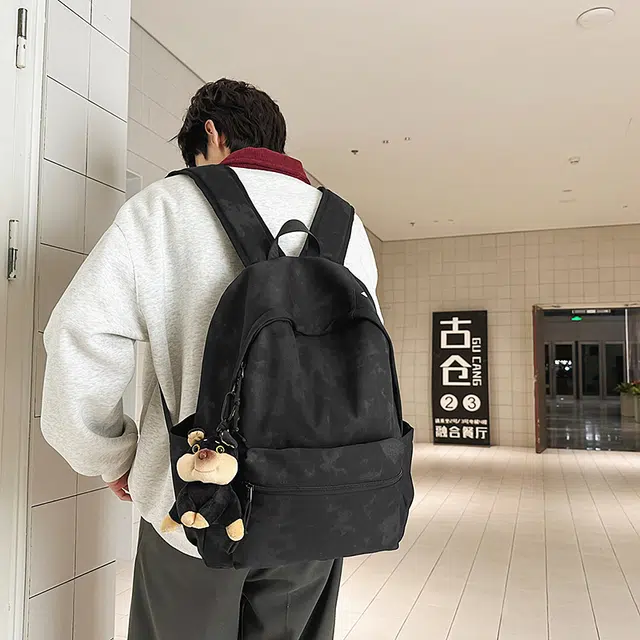 捷朗仕 高级质感涂鸦潮流简约通勤大学生休闲上学高中大学生背包 尼龙 双肩包 男女同款情侣款 米白色/黑色/绿色/红色