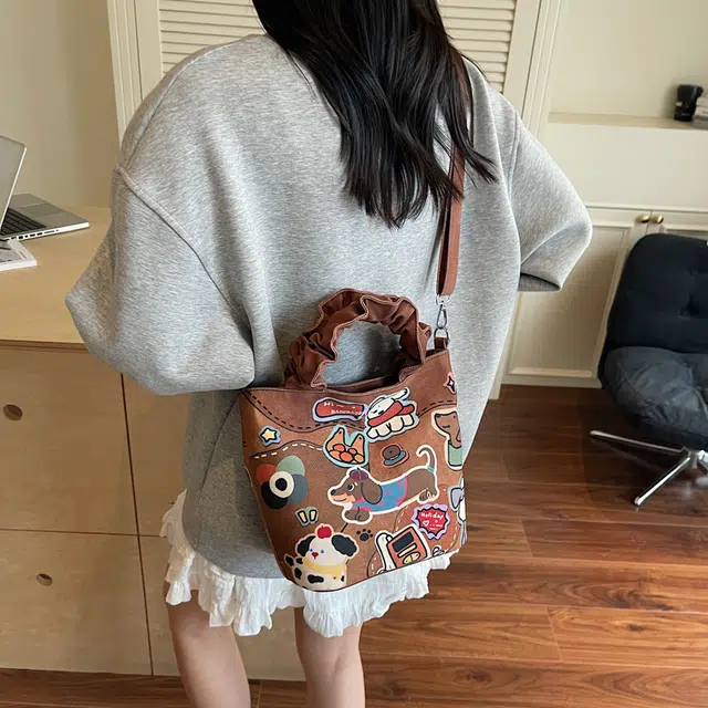 捷朗仕 卡通可爱小熊简约印花小众设计百搭通勤 布 单肩斜挎手提包 女款 多色