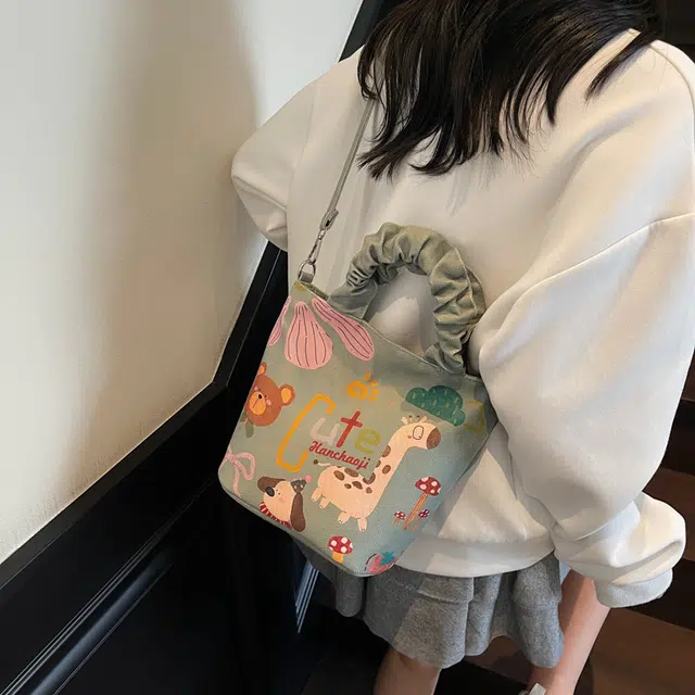 捷朗仕 卡通可爱小熊简约印花小众设计百搭通勤 布 单肩斜挎手提包 女款 多色