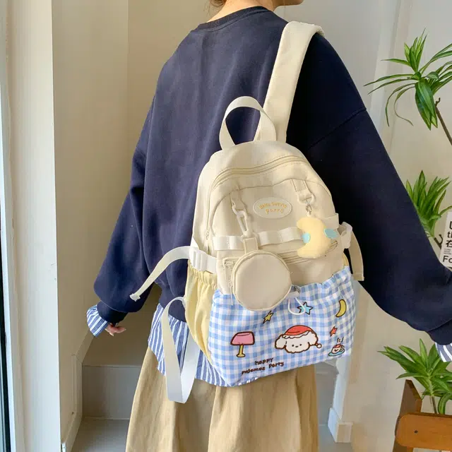 捷朗仕 小众设计个性出游可爱百搭 复合布 双肩包 女款 白色
