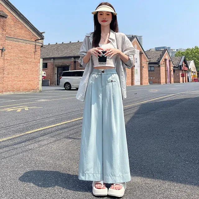 花蔓色 夏季冰丝户外速干高腰显瘦九分百搭裤裙 时尚阔腿裤休闲裤 女款