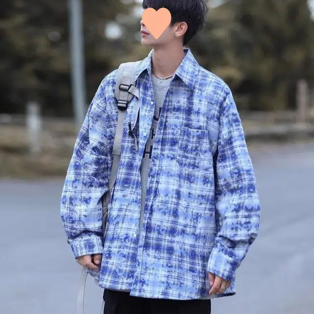 花蔓色 美式复古扎染长袖衬衣 舒适百搭 适合情侣穿着衬衫 男女同款