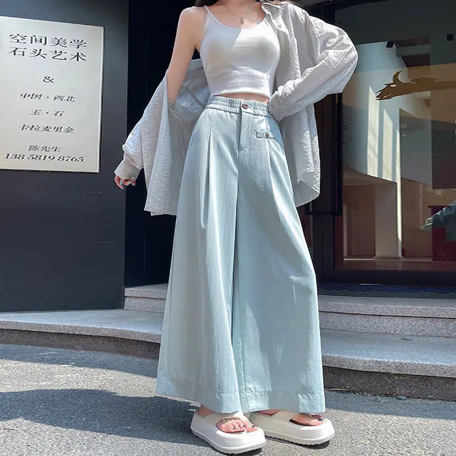 花蔓色 夏季冰丝户外速干高腰显瘦九分百搭裤裙 时尚阔腿裤休闲裤 女款
