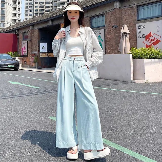 花蔓色 夏季冰丝户外速干高腰显瘦九分百搭裤裙 时尚阔腿裤休闲裤 女款
