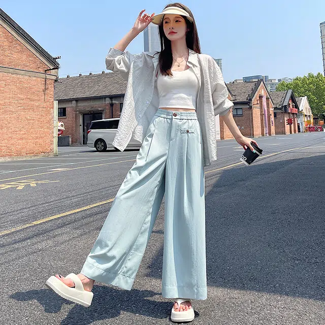 花蔓色 夏季冰丝户外速干高腰显瘦九分百搭裤裙 时尚阔腿裤休闲裤 女款