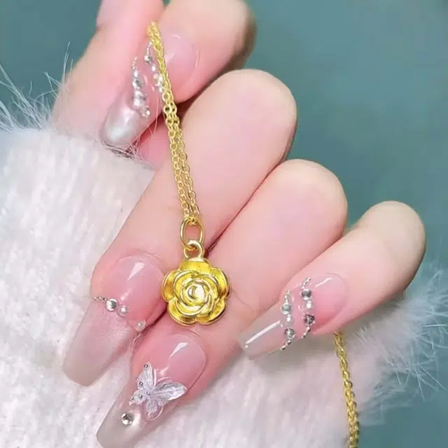 华熹福珠宝 玫瑰花小清新浪漫轻奢精致甜美森系高级感设计锁骨链 足金 一口价 项链 女款