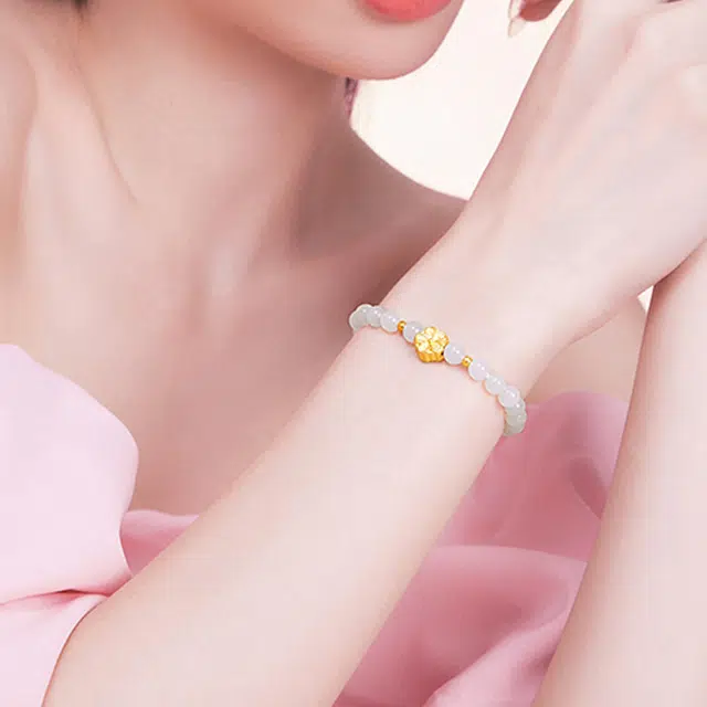 华熹福珠宝 小众百搭设计简约国潮桃花转运珠手饰品 足金 一口价 手串 女款