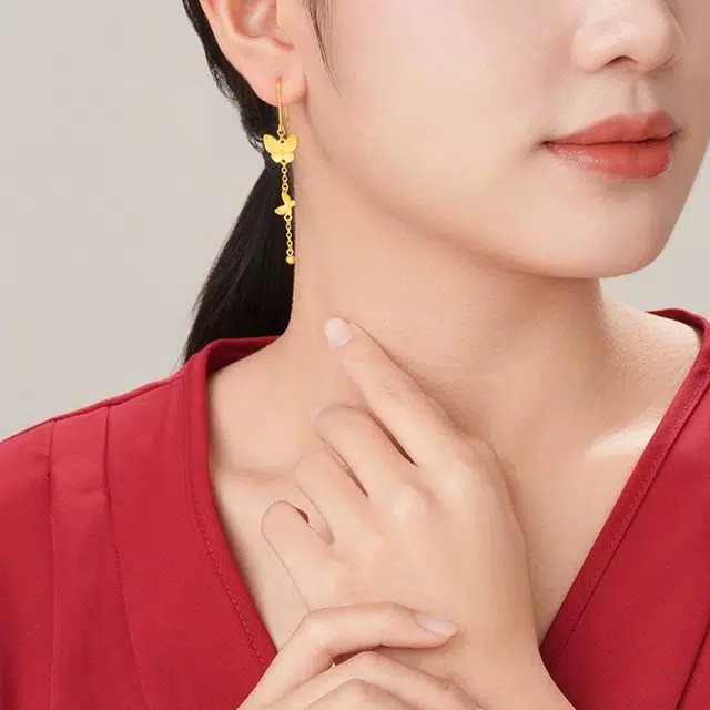 华熹福珠宝 少女心梦幻精致轻奢时尚优雅贵气蝴蝶耳钉黄金耳饰温柔淑女风甜美风氛围感首饰 足金 一口价 耳环 女款