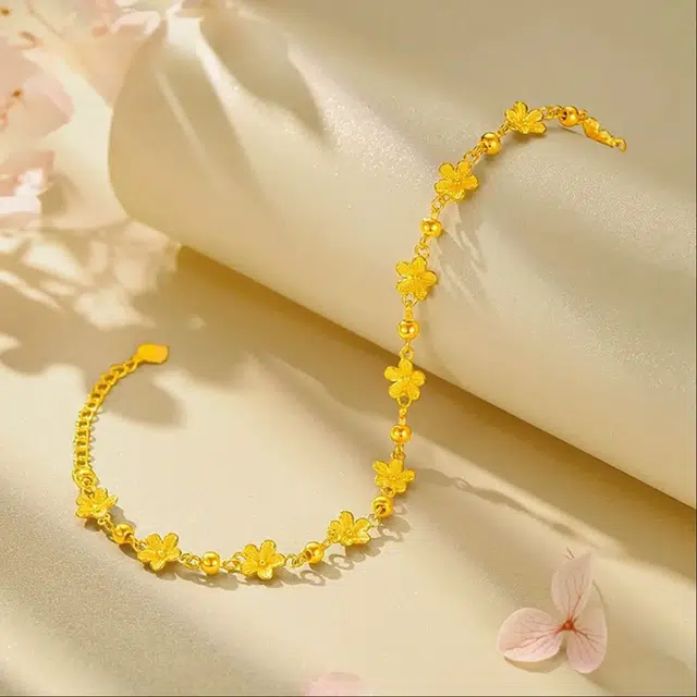 华熹福珠宝 星辰花海 浪漫花朵立体桃花精致轻奢高级感#好运 足金 按克计价 手链 女款