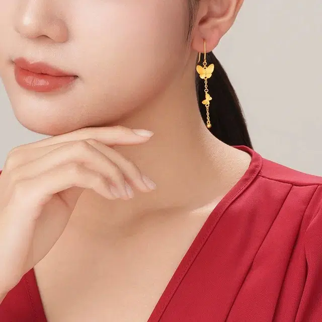 华熹福珠宝 少女心梦幻精致轻奢时尚优雅贵气蝴蝶耳钉黄金耳饰温柔淑女风甜美风氛围感首饰 足金 一口价 耳环 女款