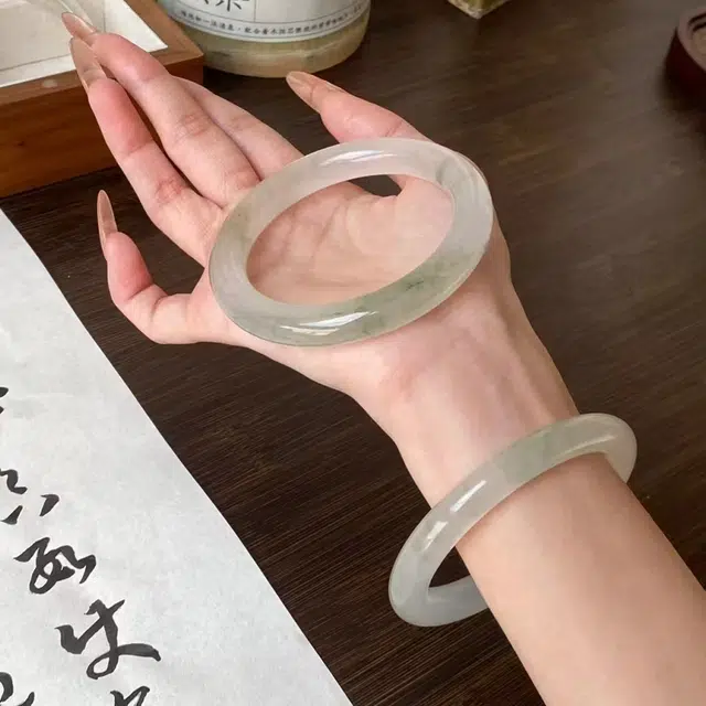 华熹福珠宝 青山黛翠玉美人镯平安新中式古风国潮清冷优雅高级感气质温婉旗袍汉服 天山翠 手镯 女款