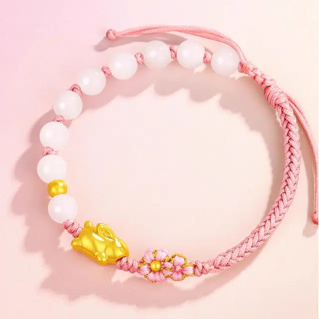 华熹福珠宝 玉兔手链 转运珠手绳 轻奢高级设计#好运 足金 按克计价 手串 女款