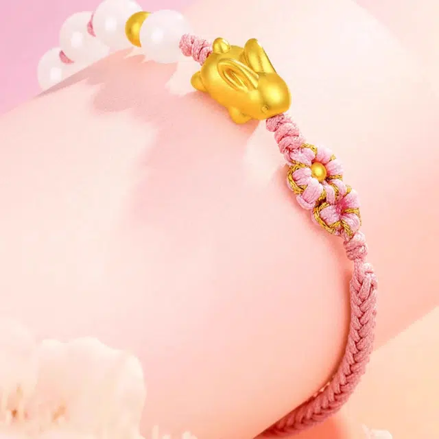 华熹福珠宝 玉兔手链 转运珠手绳 轻奢高级设计#好运 足金 按克计价 手串 女款