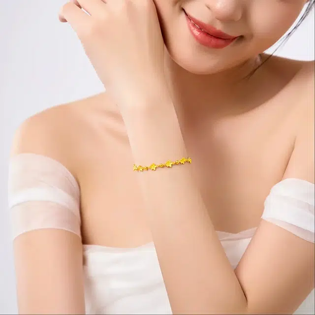华熹福珠宝 星辰花海 浪漫花朵立体桃花精致轻奢高级感#好运 足金 按克计价 手链 女款