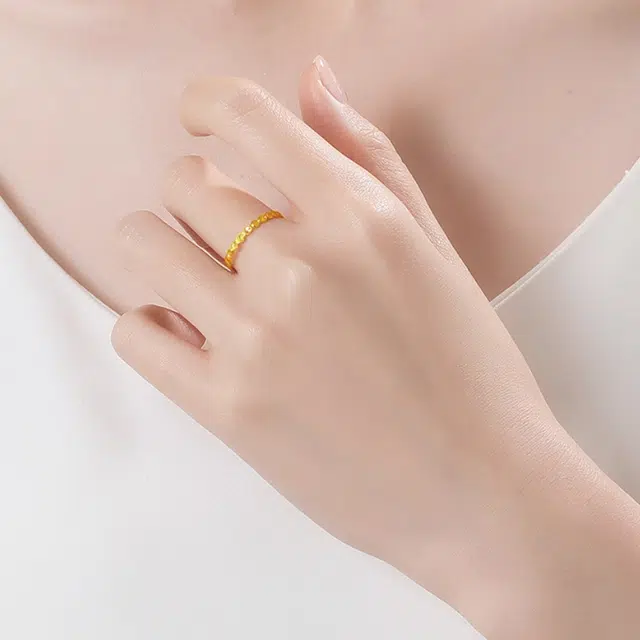 华熹福珠宝 欧美设计简约高级感时尚米子花指环 足金 一口价 戒指 女款