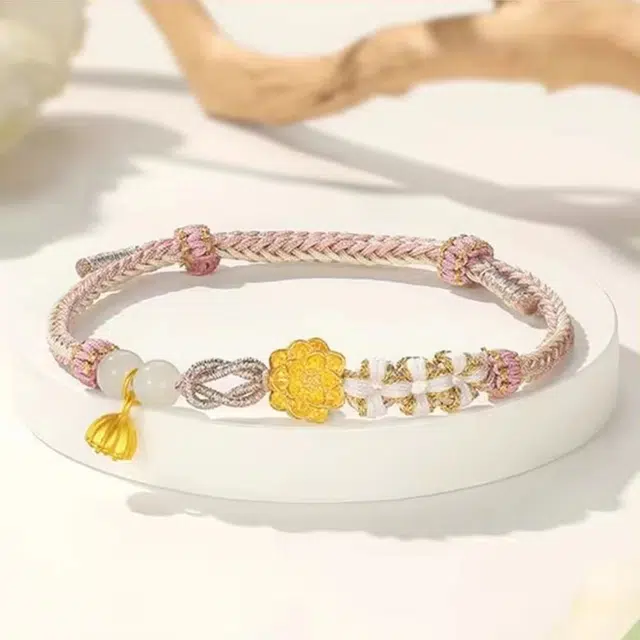 华熹福珠宝 新中式简约古风设计时尚百搭好事莲莲手饰品 足金 一口价 手链 女款