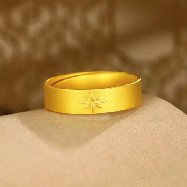 华熹福珠宝 古法设计简约百搭六芒星可调节指环 足金 一口价 戒指 女款