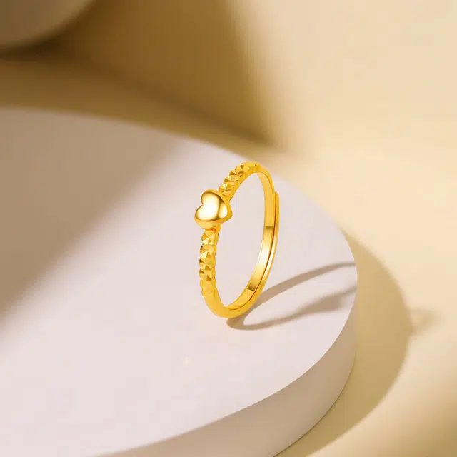 华熹福珠宝 小众设计简约百搭爱心指环 足金 一口价 戒指 女款