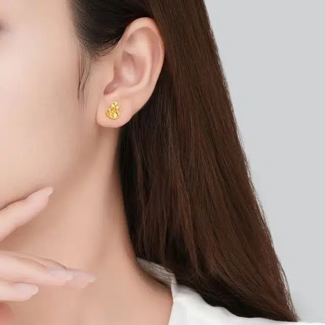 华熹福珠宝 小众耳环葫芦耳饰百搭 足金 一口价 耳钉 女款
