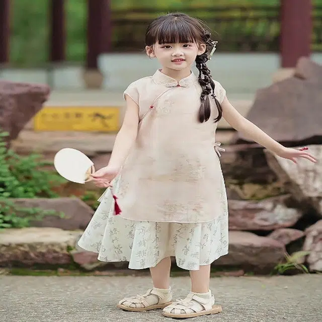 米囹女童千字文汉服连衣裙 夏季洋气小女孩裙子新中式国风旗袍 儿童款