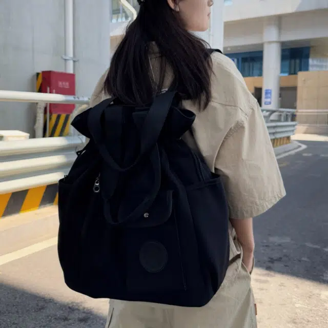 米囹 抽绳大容量旅行双肩 背包百搭舞蹈健身 手提学院风学生女单肩包 大号 纯色