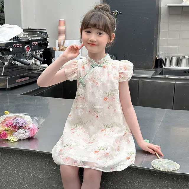 米囹女童连衣裙夏季儿童 国风汉服裙女大童旗袍裙夏装