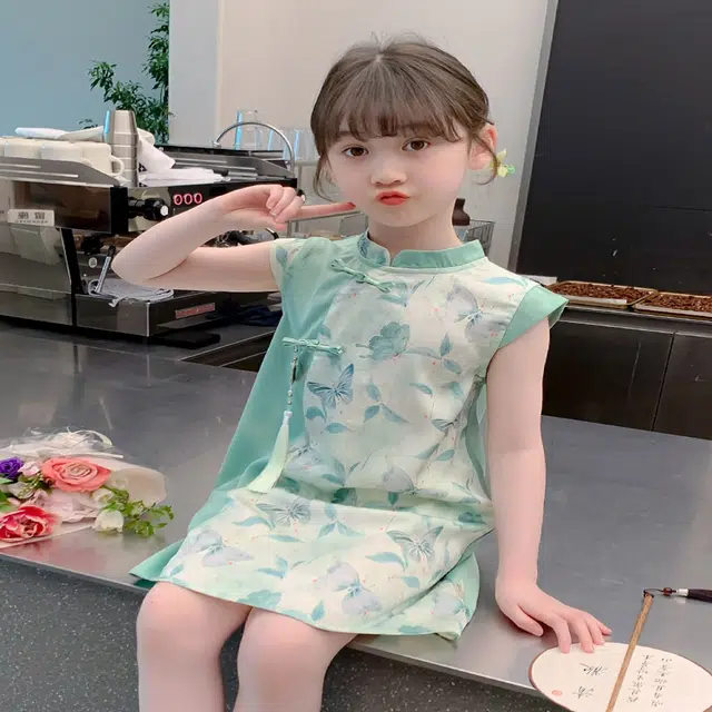 米囹女童汉服夏季儿童连衣裙 中国风旗袍公主裙夏款小女孩裙子