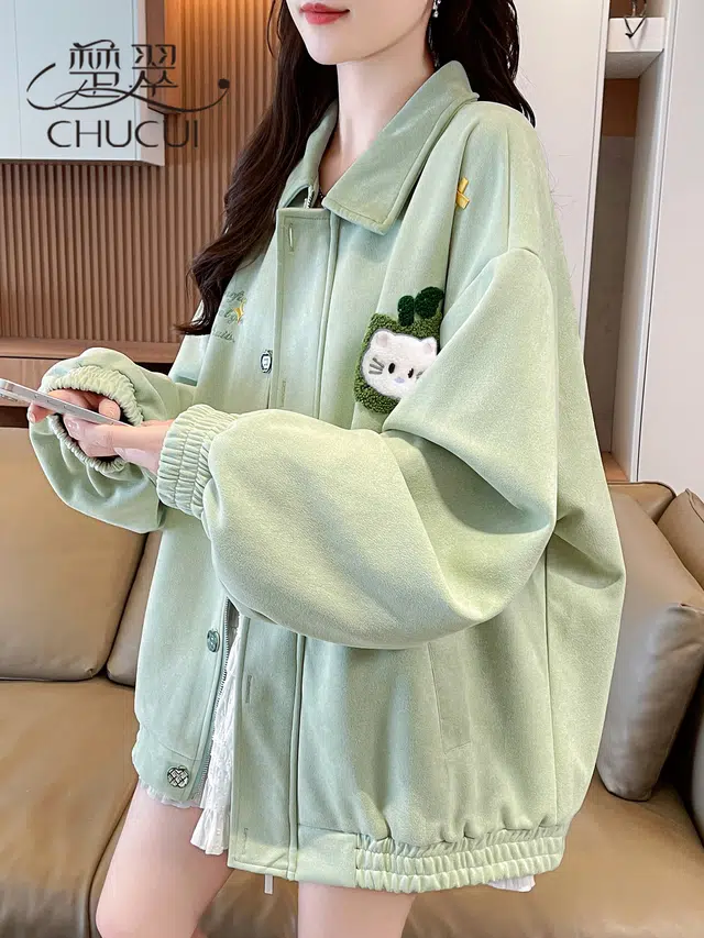 米囹夹克 春秋季洋气纯色宽松型通勤风 青少年