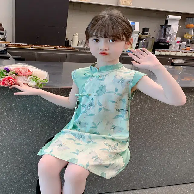 米囹女童汉服夏季儿童连衣裙 中国风旗袍公主裙夏款小女孩裙子