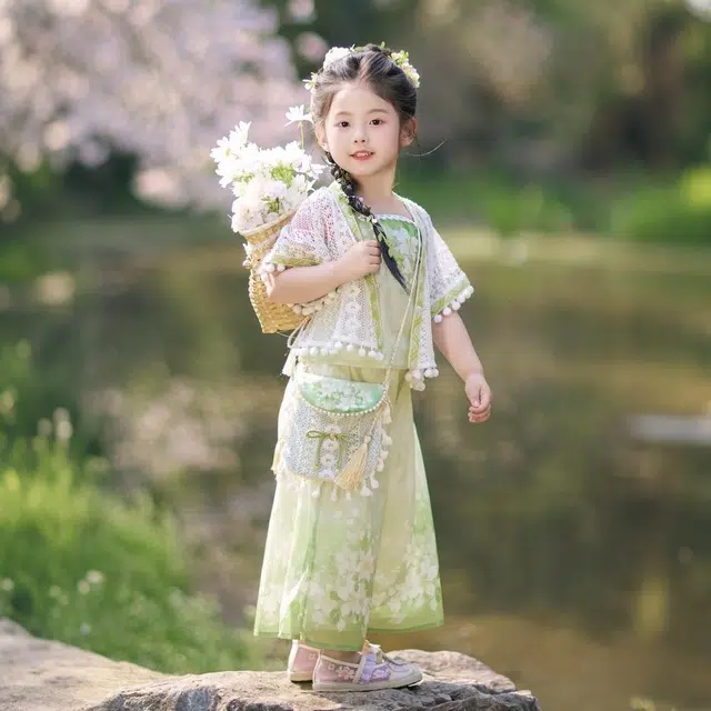 米囹汉服 小女孩夏季裙超仙民族服装 中小童