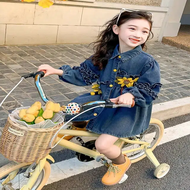 米囹 女童向日葵洋气时髦女宝宝上衣潮儿童牛仔衬衫 春秋 儿童款