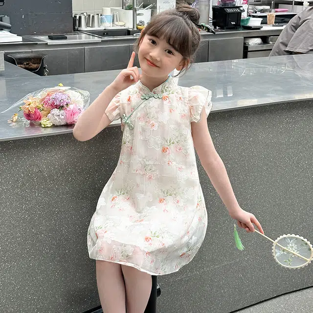 米囹女童连衣裙夏季儿童 国风汉服裙女大童旗袍裙夏装