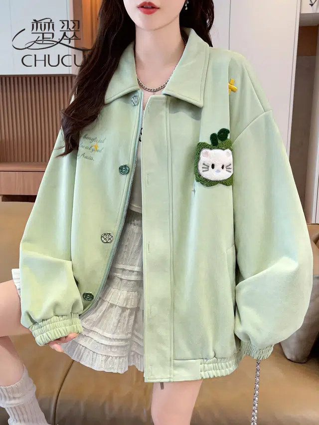 米囹夹克 春秋季洋气纯色宽松型通勤风 青少年