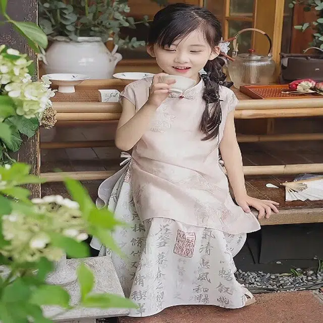 米囹女童千字文汉服连衣裙 夏季洋气小女孩裙子新中式国风旗袍 儿童款