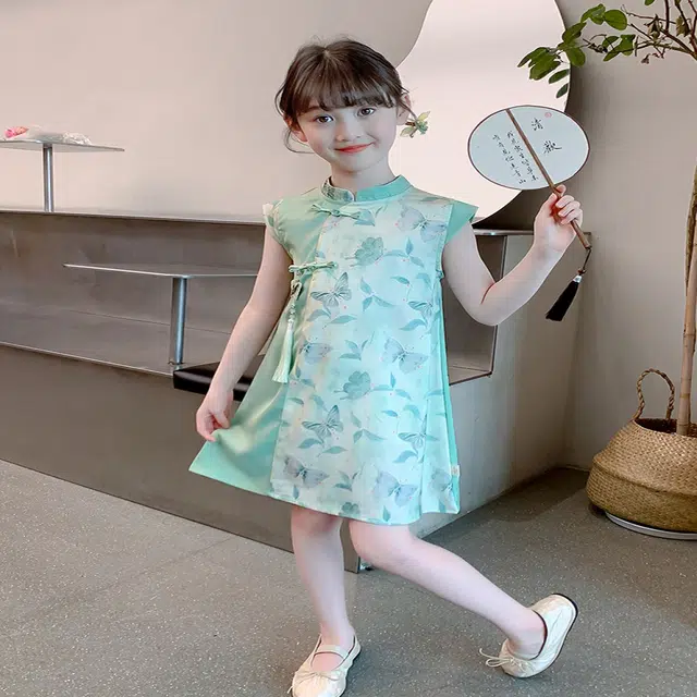 米囹女童汉服夏季儿童连衣裙 中国风旗袍公主裙夏款小女孩裙子