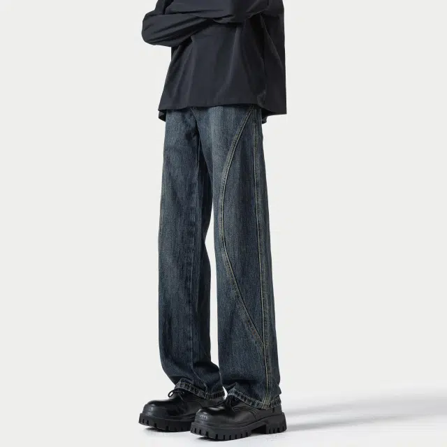 寻星记 美式复古高街水洗做旧宽松休闲直筒阔腿百搭舒适长裤牛仔裤 男女同款