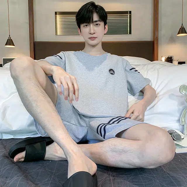 欧迪芬 舒适柔软透气时尚简约可外穿休闲家居服睡衣套装 男款 灰色