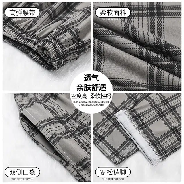 欧迪芬 日系少女风格子单裤长裤青春活力柔软休闲舒适透气休闲格子春夏百搭睡裤 女款 灰色