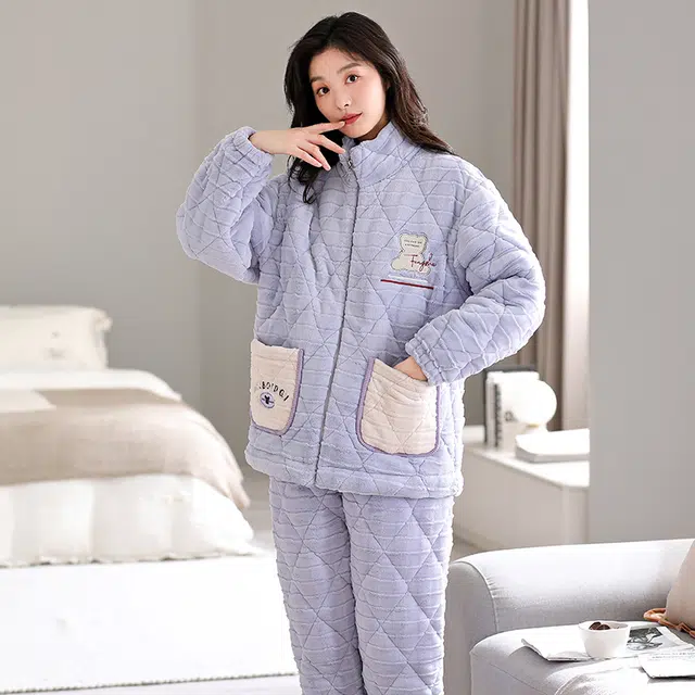 欧迪芬 简约休闲舒适气质立领睡衣套装 女款