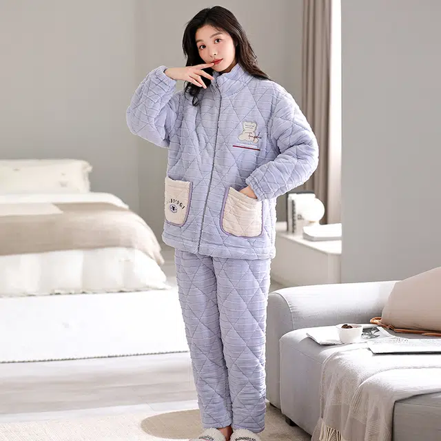 欧迪芬 简约休闲舒适气质立领睡衣套装 女款