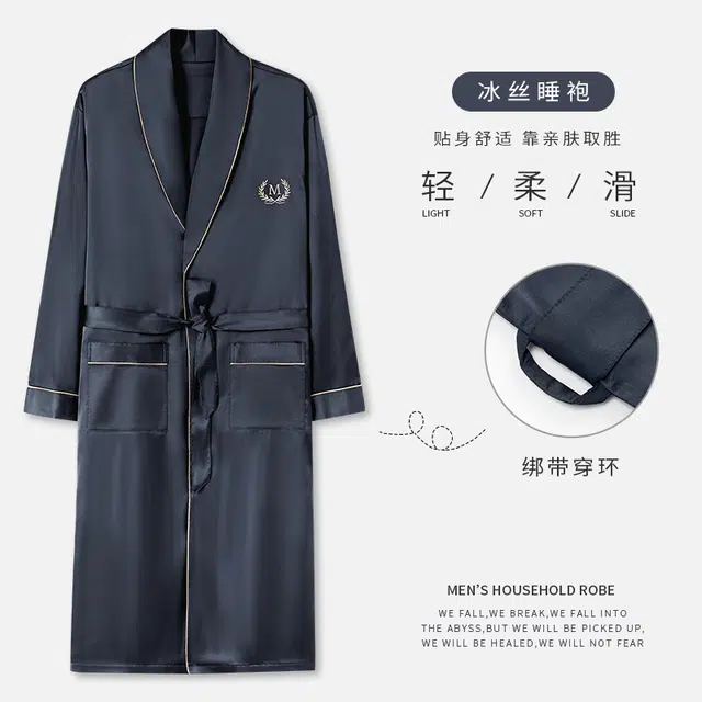 欧迪芬 时尚气质高级感舒适亲肤柔软翻领长袖系绳睡袍 男款 黑色