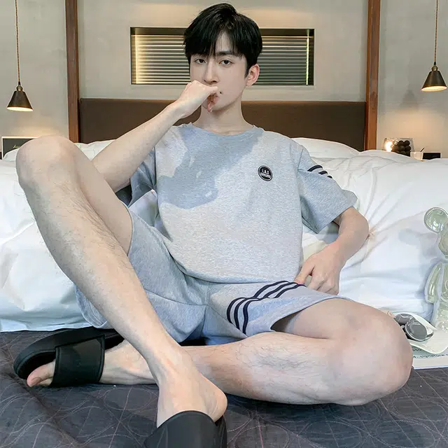 欧迪芬 舒适柔软透气时尚简约可外穿休闲家居服睡衣套装 男款 灰色