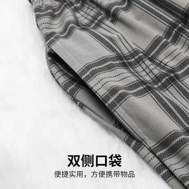 欧迪芬 日系少女风格子单裤长裤青春活力柔软休闲舒适透气休闲格子春夏百搭睡裤 女款 灰色