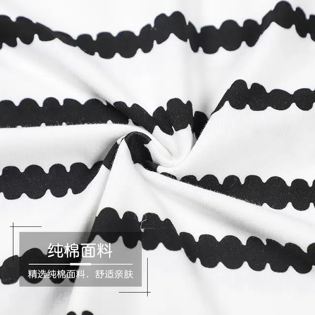 欧迪芬 纯棉圆领亲肤柔软不起球黑白条纹小清新居家舒适可外穿家居服夏季睡衣套装 女款